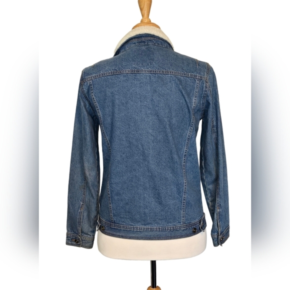 Vtg Hollywood Men's Sherpa Collar Jean Jacket Western Denim Wash trucker Chore M - Picture 2 of 9